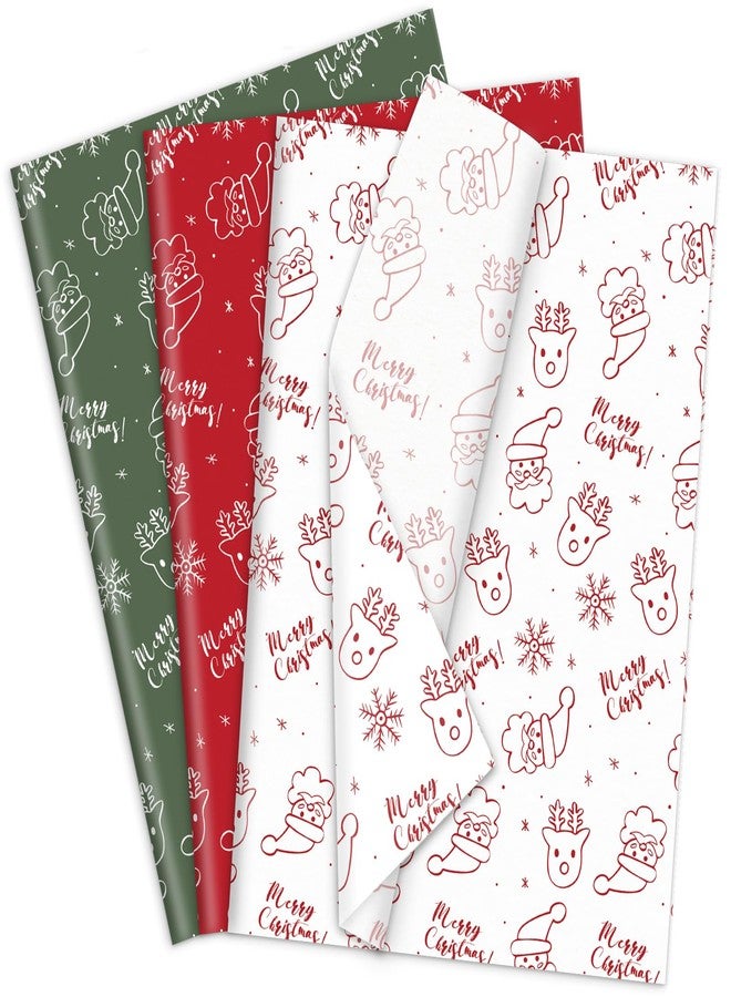 وولاين ورق تغليف مزخرف من والين، 90 ورقة، بألوان الأحمر والأخضر، مزين برسومات سانتا ورنة الثلج، مثالي لتغليف هدايا عيد الميلاد الشتوية، والحفلات المنزلية، والأعمال اليدوية، مقاس 14 × 20 بوصة - Image 1